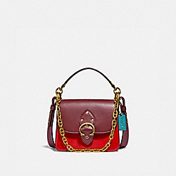 BEAT SHOULDER BAG 18 IN SIGNATURE CANVAS - C2449 - BRASS/TAN ELECTRIC RED MULTI
