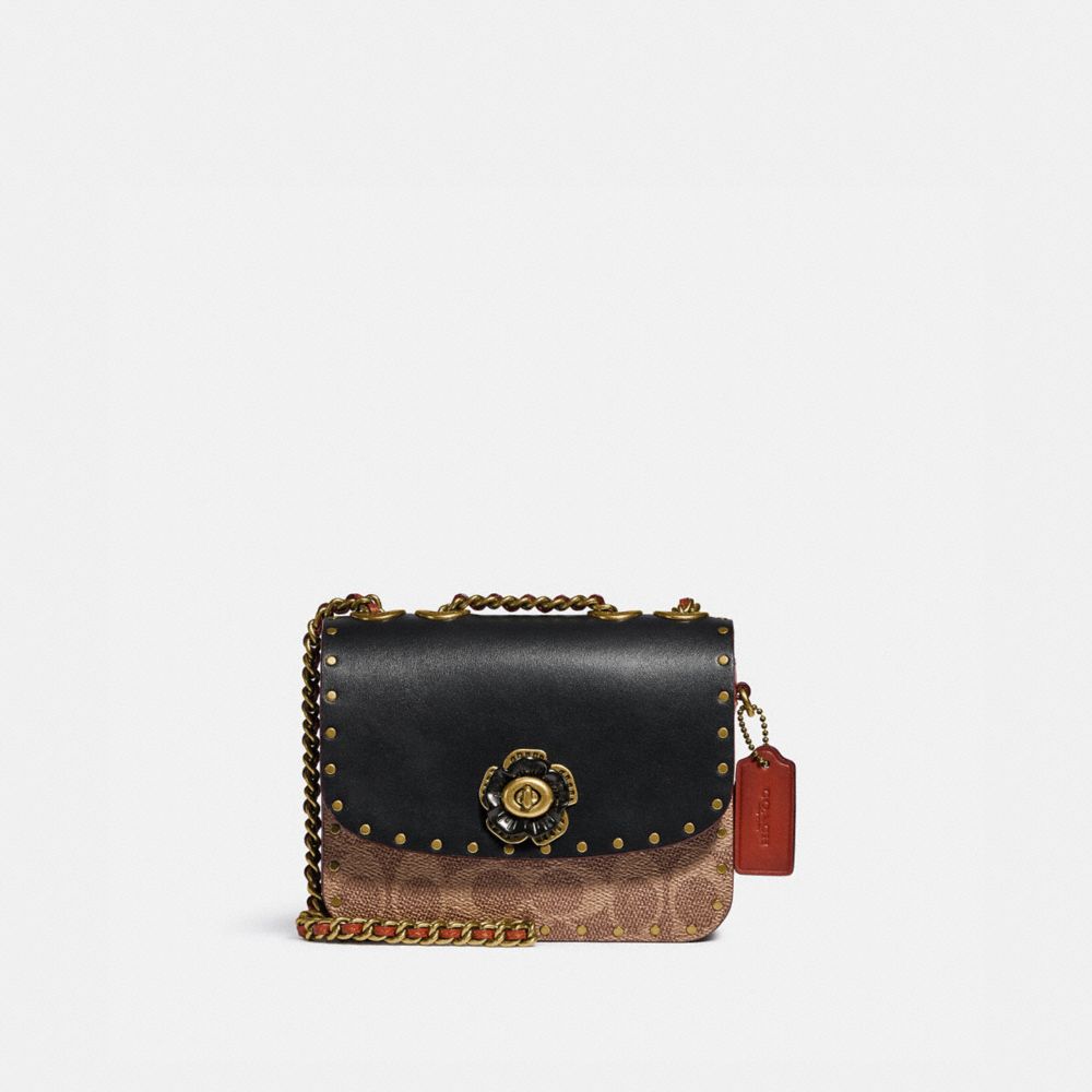 coach half flap signature card case tan rust