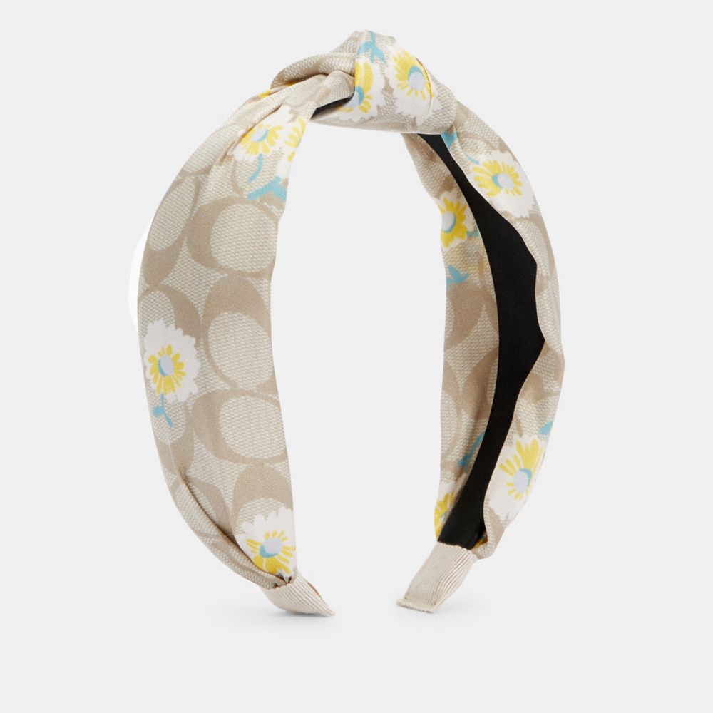 SIGNATURE DAISY PRINT SILK HEADBAND - LIGHT KHAKI/YELLOW - COACH C2496