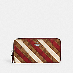 COACH C2533 Accordion Zip Wallet In Signature Canvas With Diagonal Stripe Print SV/KHAKI MULTI