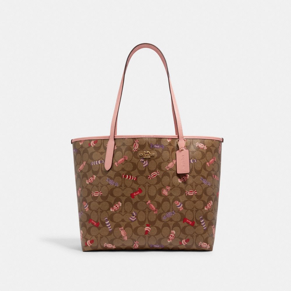 CITY TOTE IN SIGNATURE CANVAS WITH CANDY PRINT - C2534 - IM/KHAKI MULTI