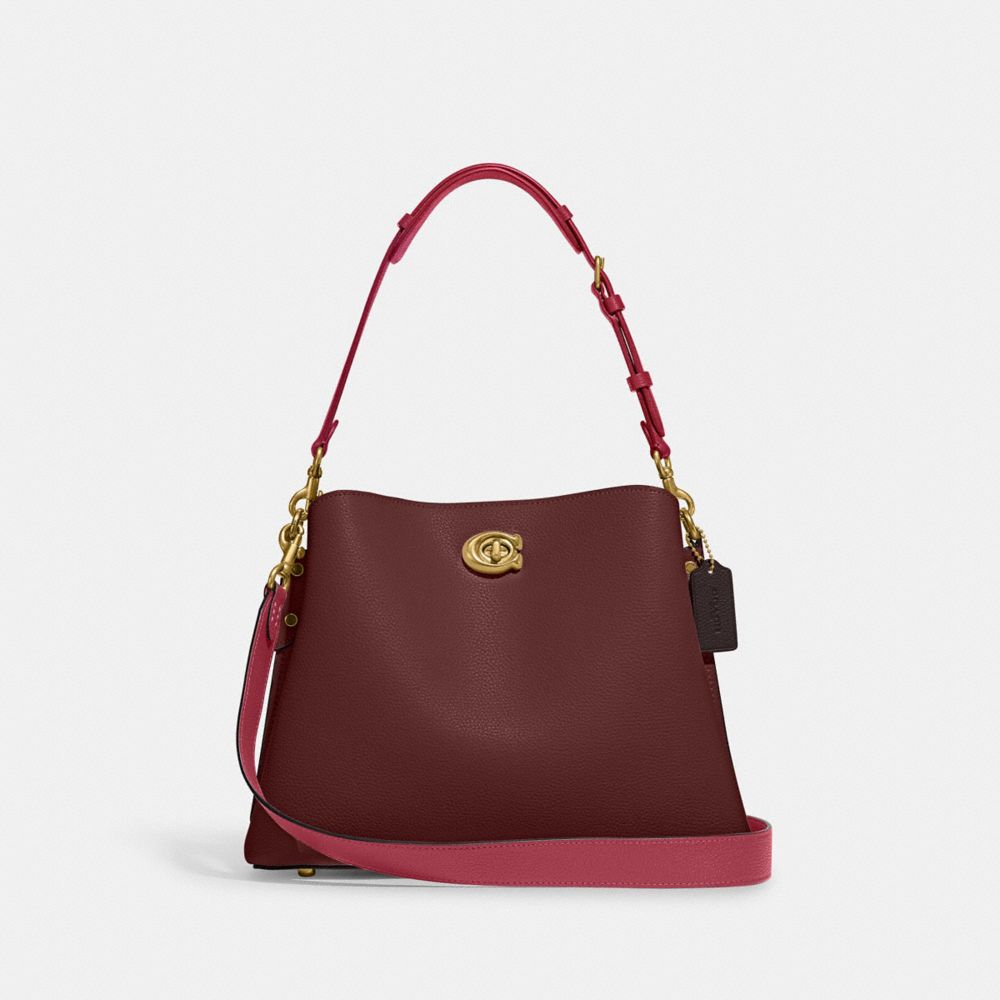 COACH C2590 Willow Shoulder Bag In Colorblock Brass/Wine