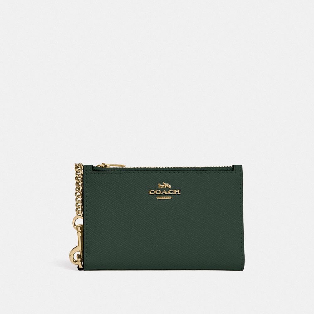 COACH C2644 Zip Chain Card Case BRASS/AMAZON GREEN