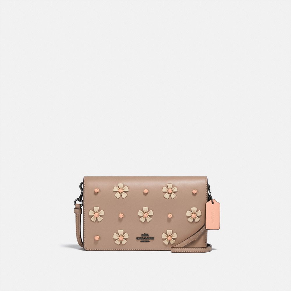 Hayden Foldover Crossbody Clutch With Tea Rose Knot - PEWTER/TAUPE - COACH C2651