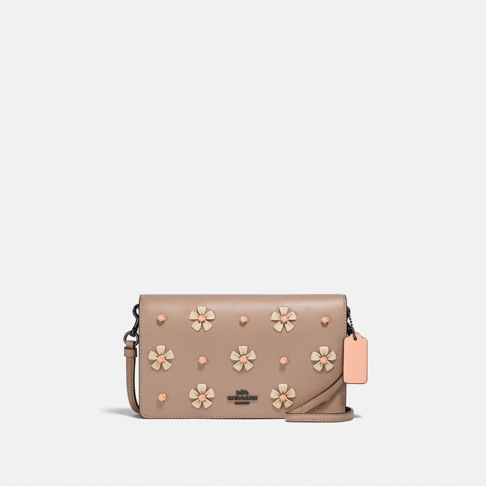 COACH Hayden Foldover Crossbody Clutch With Tea Rose Knot - PEWTER/TAUPE - C2651