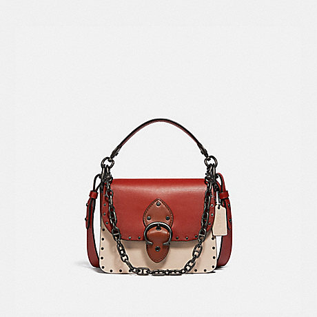 COACH C2661 Beat Shoulder Bag 18 In Colorblock With Rivets V5/RED-SAND-IVORY-MULTI