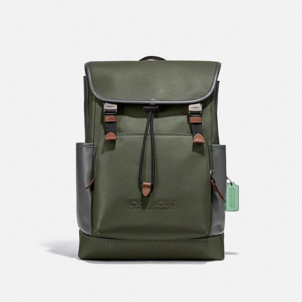 League Flap Backpack In Colorblock - JI/DARK SHAMROCK MULTI - COACH C2662