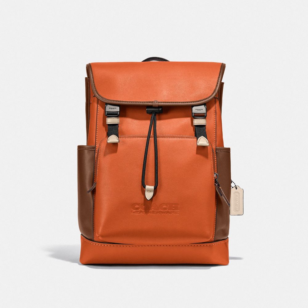 COACH C2662 League Flap Backpack In Colorblock JI/SPICE ORANGE MULTI