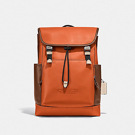 COACH League Flap Backpack In Colorblock - JI/SPICE ORANGE MULTI - C2662