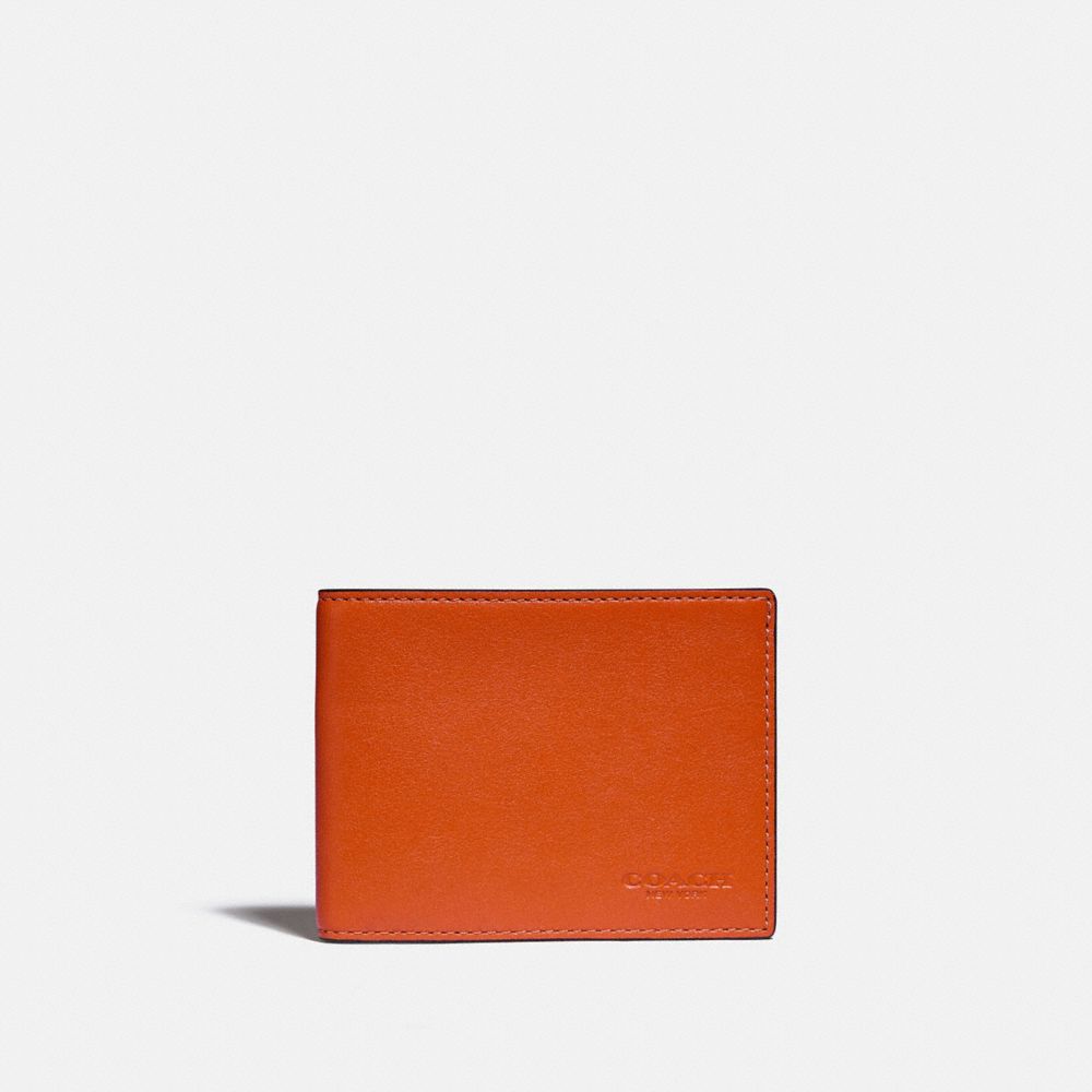 Slim Billfold Wallet In Colorblock - SPICE ORANGE/DARK SADDLE - COACH C2695