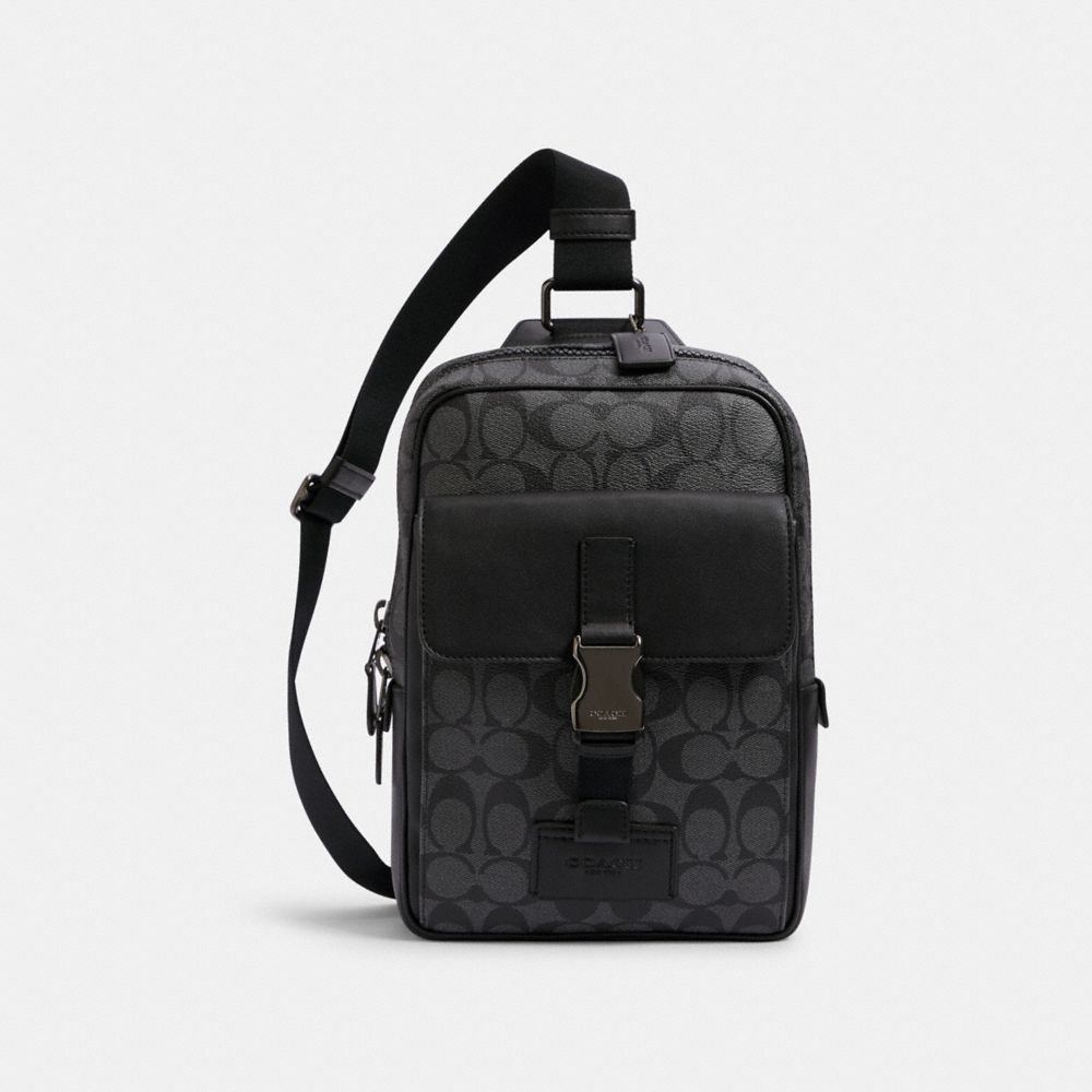 COACH C2711 Track Pack In Signature Canvas QB/CHARCOAL/BLACK