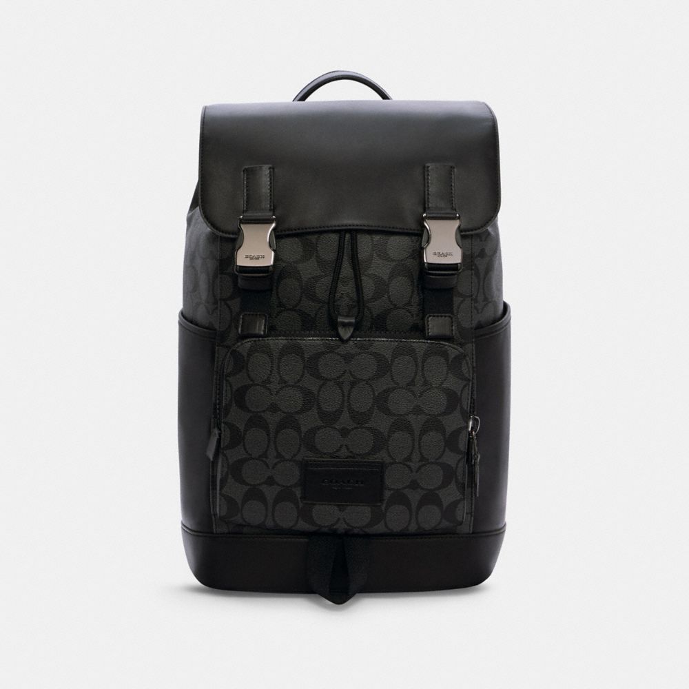 TRACK BACKPACK IN SIGNATURE CANVAS - QB/CHARCOAL/BLACK - COACH C2712