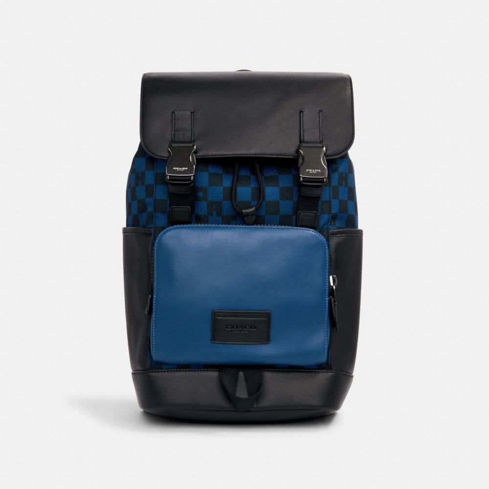 COACH C2726 Track Backpack With Checker Print QB/TRUE BLUE MULTI