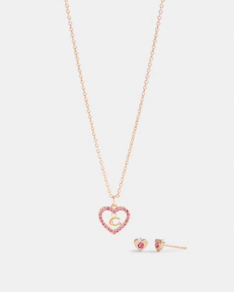 Heart Necklace And Stud Earrings Set