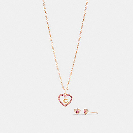 COACH HEART NECKLACE AND STUD EARRINGS SET - RS/PINK - C2729