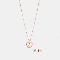 COACH C2729 Heart Necklace And Stud Earrings Set RS/PINK