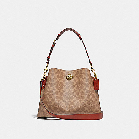 COACH C2745 Willow Shoulder Bag In Signature Canvas Brass/Tan/Rust