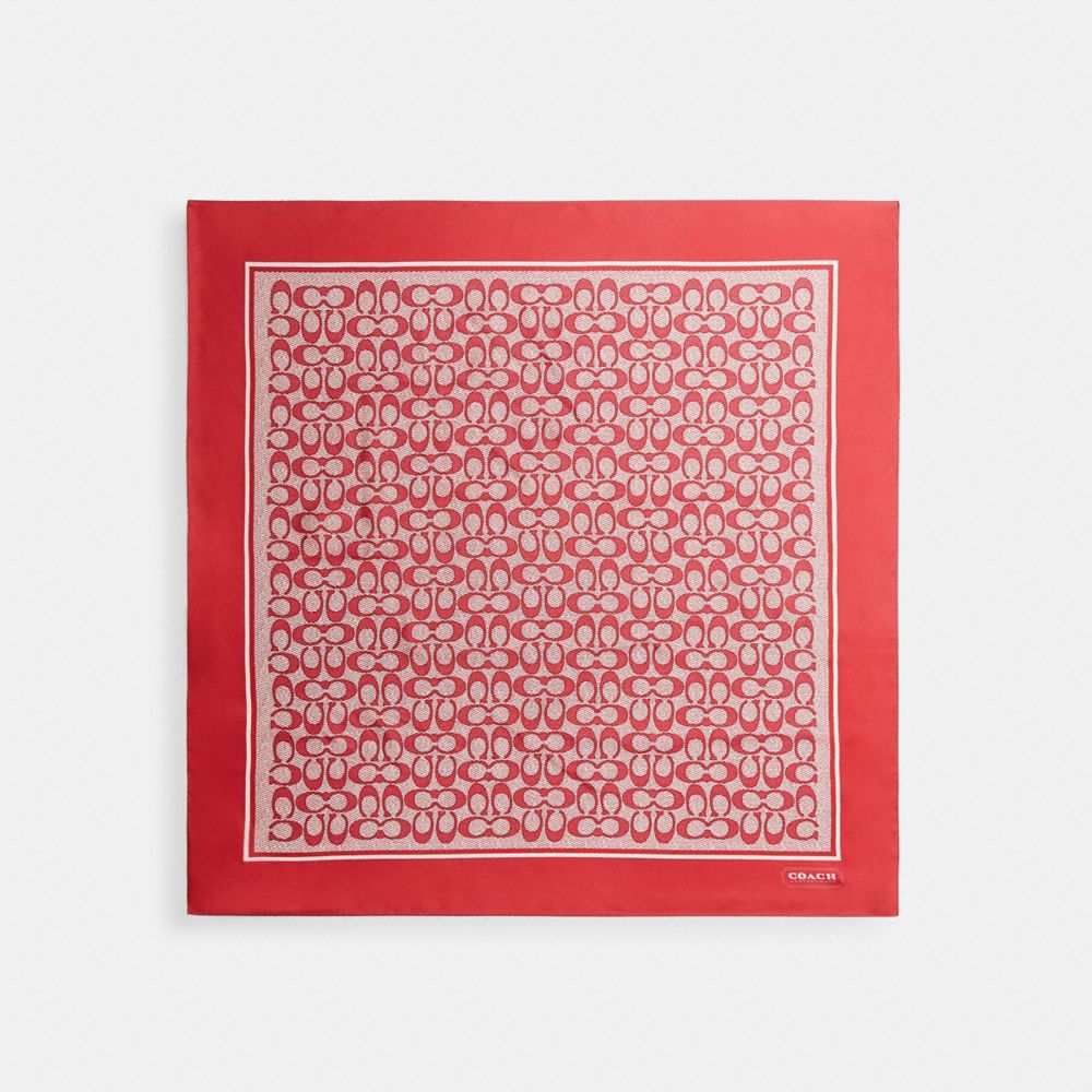 COACH&reg;,Textured Signature Print Silk Square Scarf,Silk,Square,Color Block,Casual,True Red