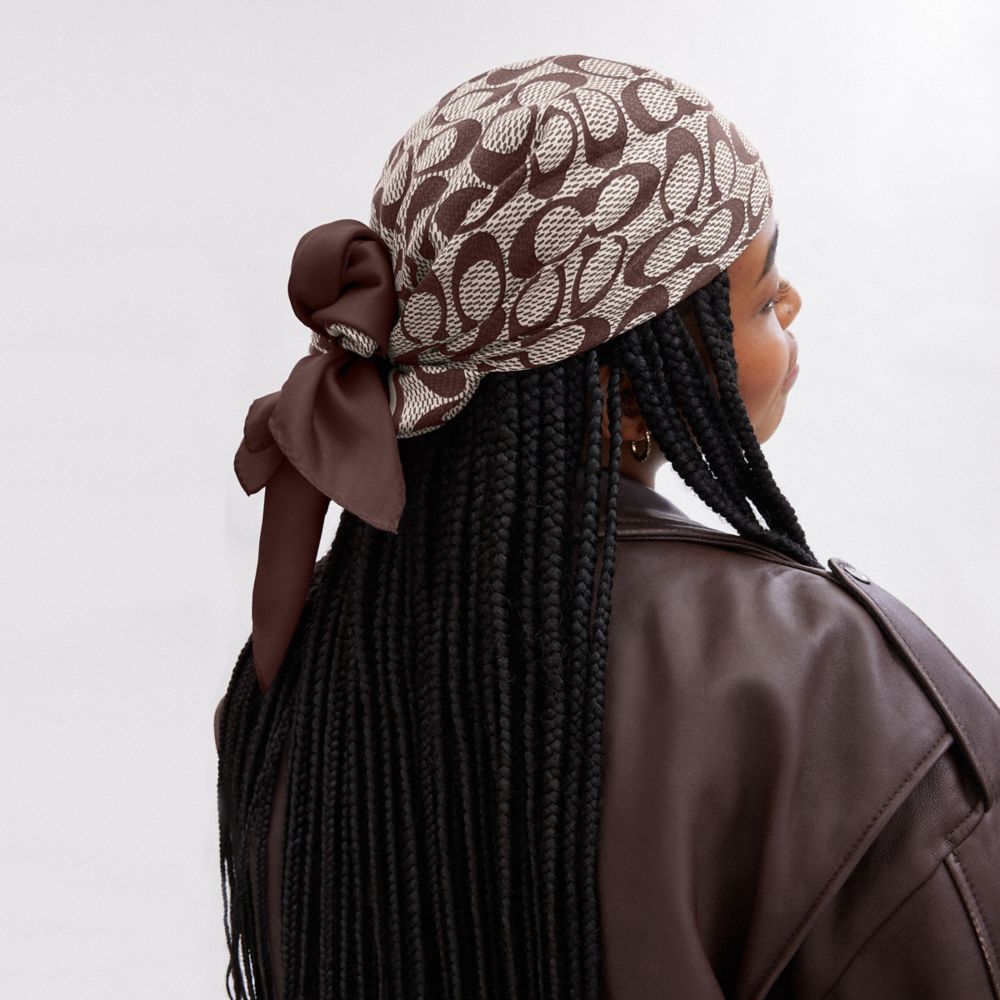 TEXTURED SIGNATURE PRINT SILK SQUARE SCARF