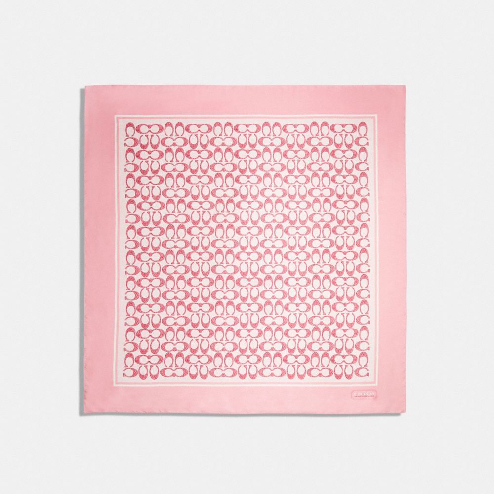 COACH C2755 Vintage Signature Print Silk Square Scarf Flower Pink