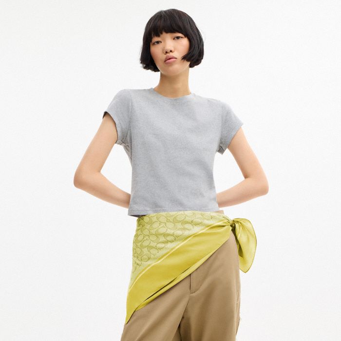 TEXTURED SIGNATURE PRINT SILK SQUARE SCARF