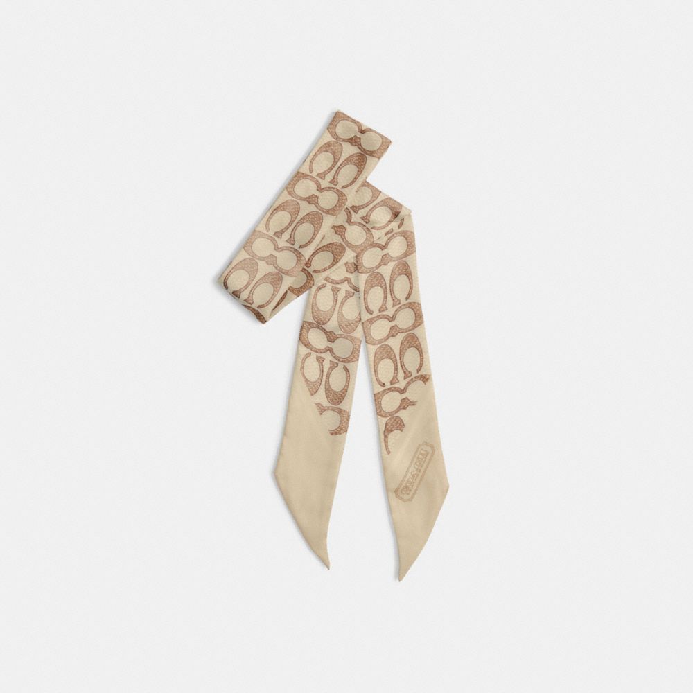 復古經典 SIGNATURE 印花真絲窄版圍巾-Ivory.