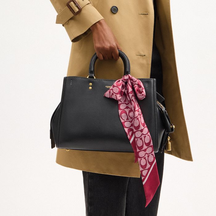 TEXTURED SIGNATURE PRINT SILK SKINNY SCARF