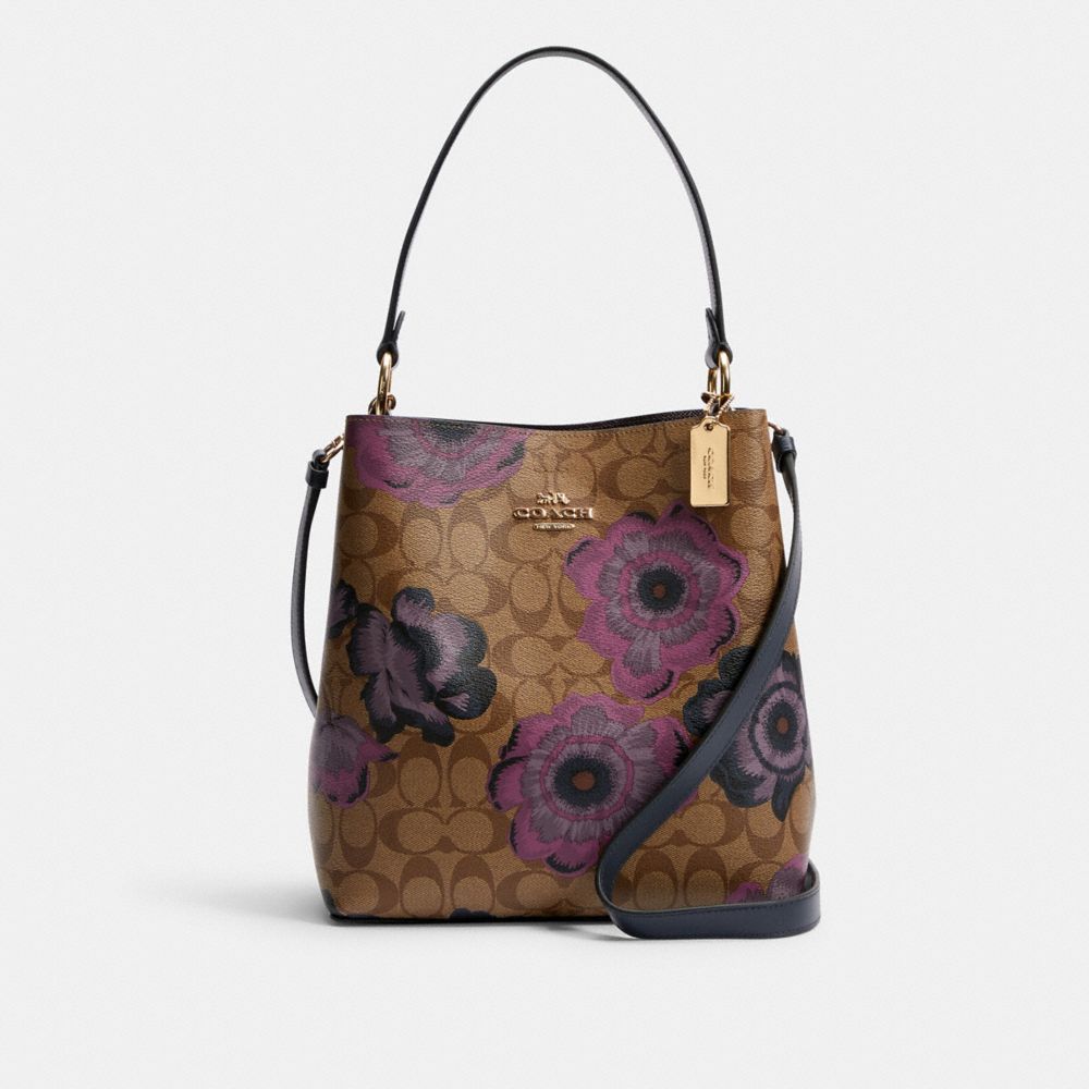 COACH C2800 - TOWN BUCKET BAG IN SIGNATURE CANVAS WITH KAFFE FASSETT PRINT IM/KHAKI PURPLE MULTI/OXBLOOD