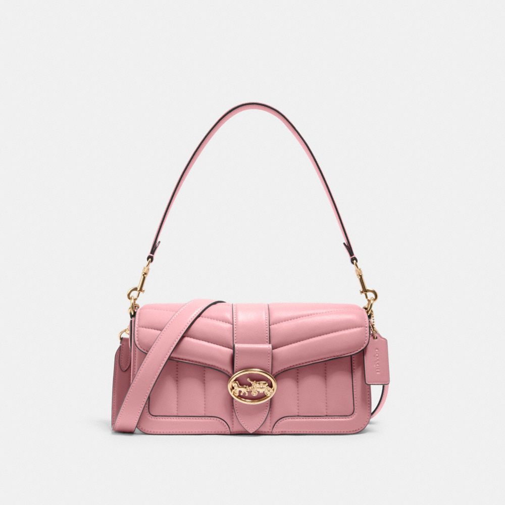 Georgie Shoulder Bag With Puffy Quilting - C2801 - GOLD/TRUE PINK