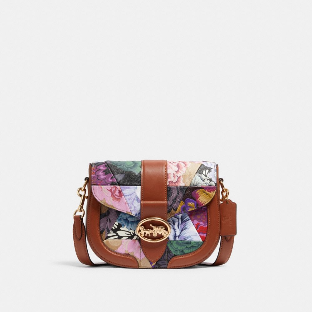 COACH GEORGIE SADDLE BAG WITH PATCHWORK KAFFE FASSETT PRINT - IM/KHAKI PINK MULTI - C2804