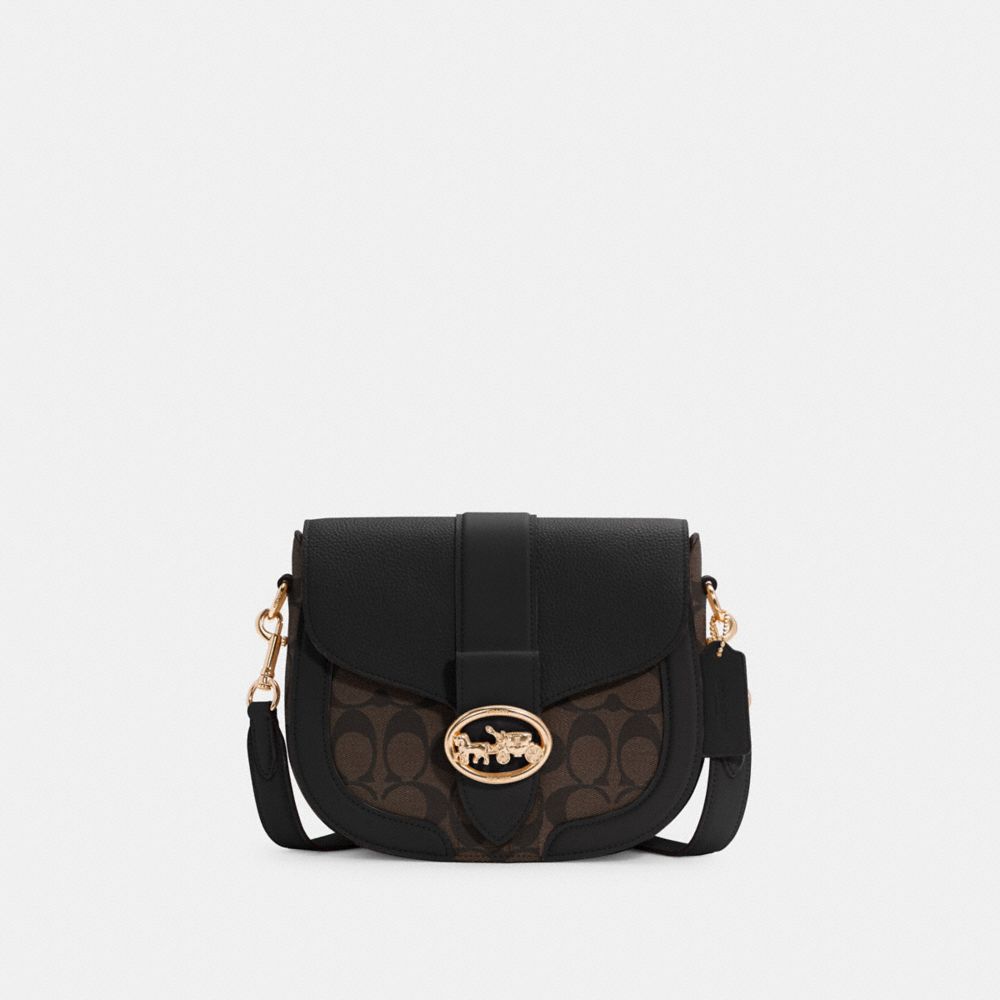 COACH GEORGIE SADDLE BAG IN SIGNATURE CANVAS - IM/BROWN BLACK - C2806