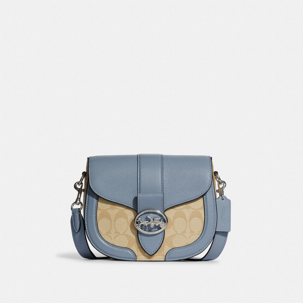 Georgie Saddle Bag In Signature Canvas - C2806 - SILVER/LIGHT KHAKI/MARBLE BLUE