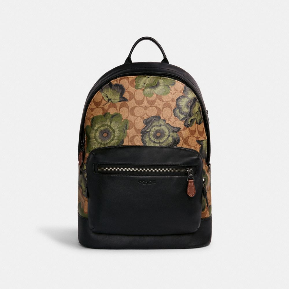 COACH C2809 WEST BACKPACK IN SIGNATURE CANVAS WITH KAFFE FASSETT PRINT QB/KHAKI GREEN BLACK MULTI