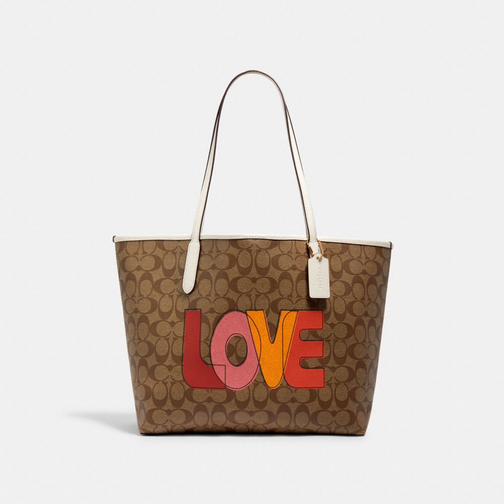 CITY TOTE IN SIGNATURE CANVAS WITH LOVE PRINT - IM/KHAKI CHALK MULTI - COACH C2810