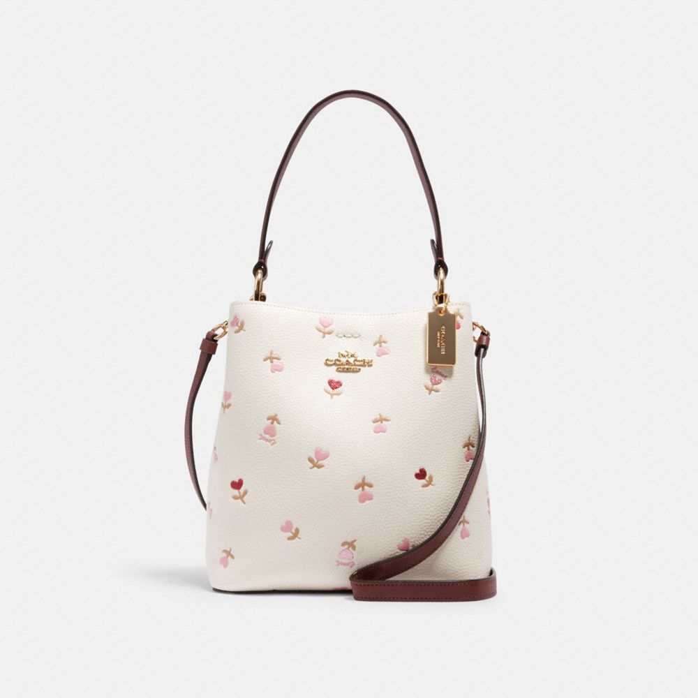 COACH SMALL TOWN BUCKET BAG WITH HEART FLORAL PRINT - IM/CHALK MULTI/WINE - C2811
