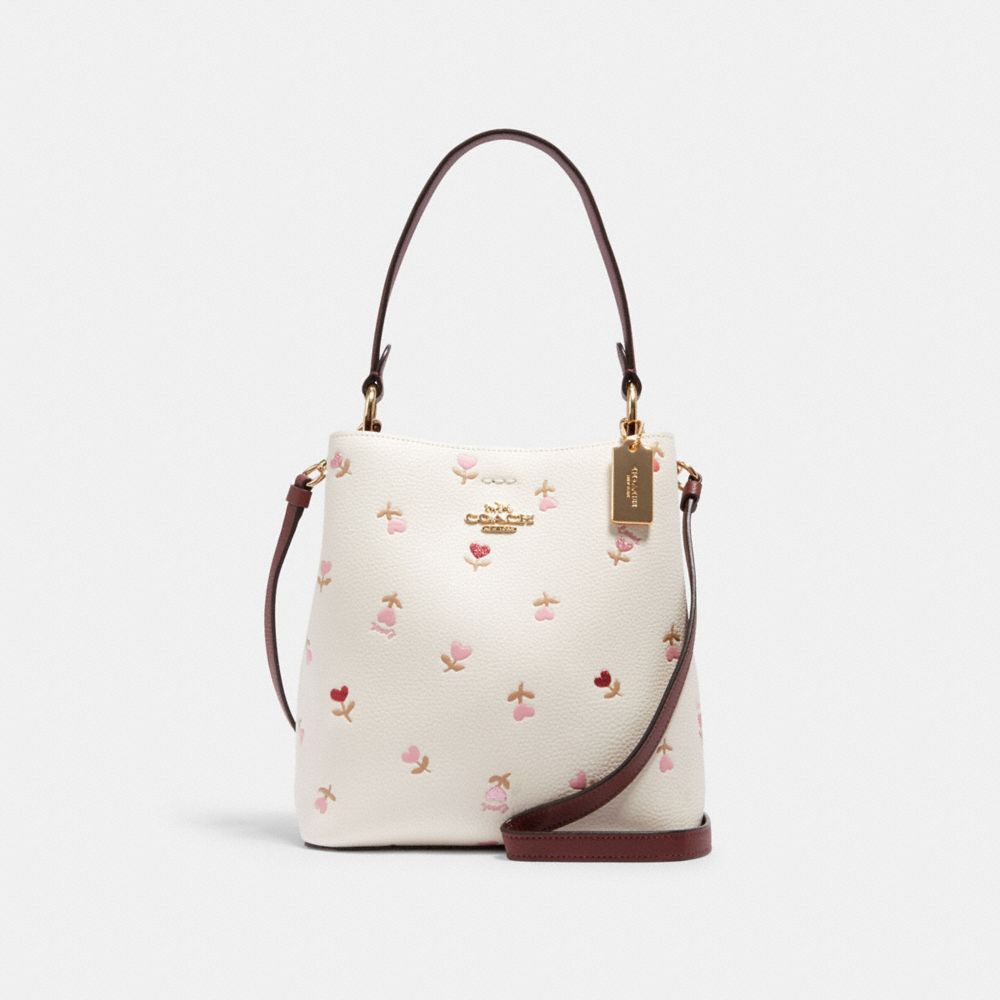 COACH C2811 SMALL TOWN BUCKET BAG WITH HEART FLORAL PRINT IM/CHALK MULTI/WINE