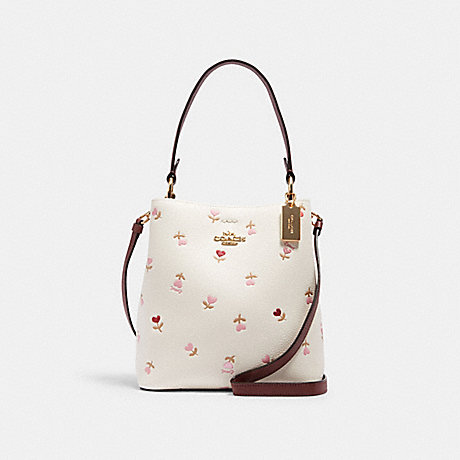 COACH C2811 SMALL TOWN BUCKET BAG WITH HEART FLORAL PRINT IM/CHALK MULTI/WINE