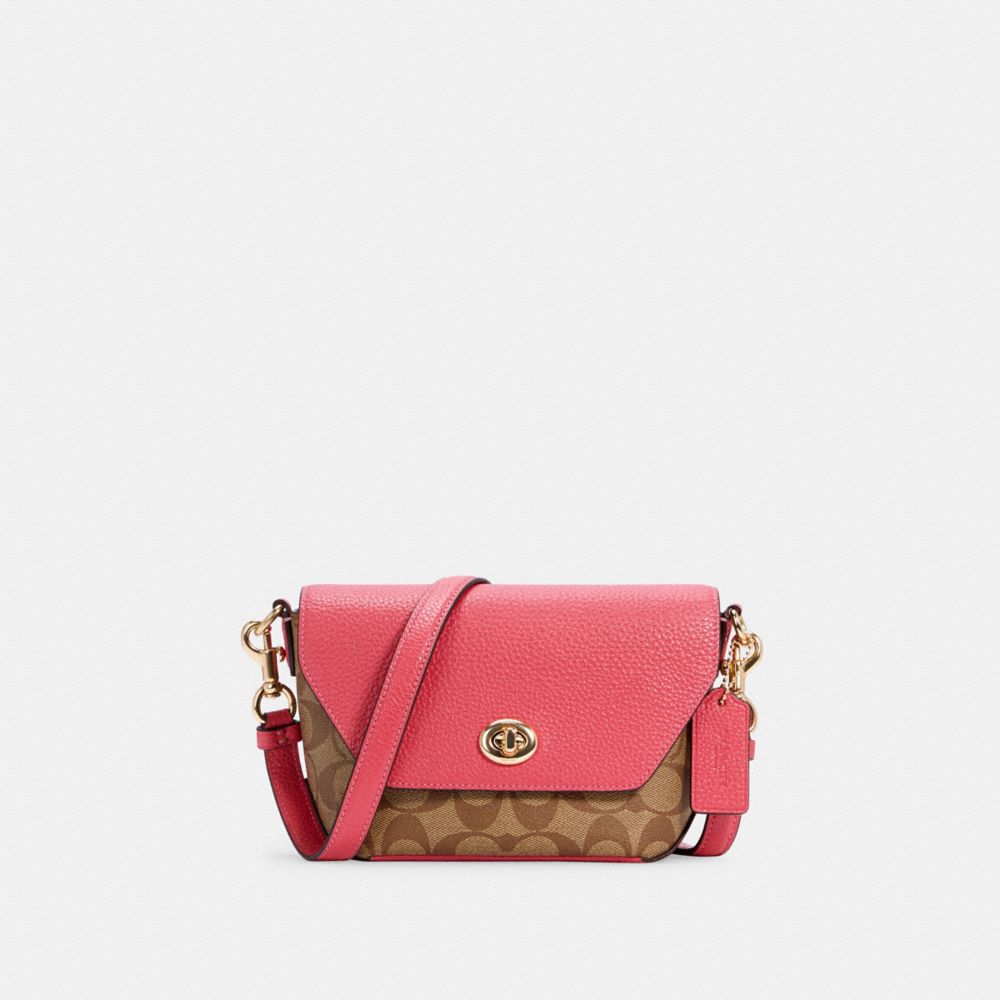 COACH C2816 Karlee Crossbody In Signature Canvas IM/KHAKI/FUCHSIA