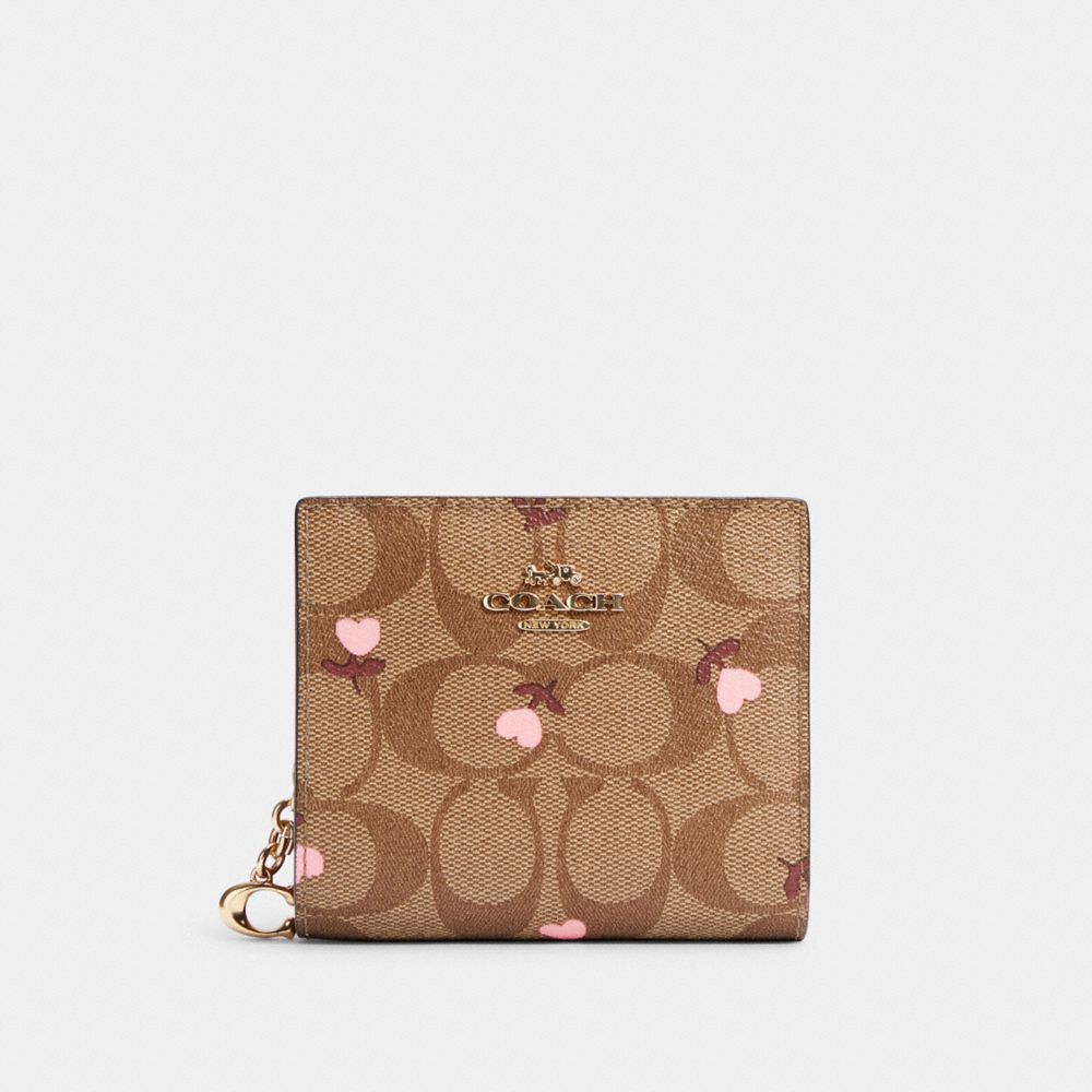 COACH C2867 - SNAP WALLET IN SIGNATURE CANVAS WITH HEART FLORAL PRINT IM/KHAKI RED MULTI