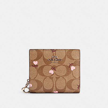 COACH SNAP WALLET IN SIGNATURE CANVAS WITH HEART FLORAL PRINT - IM/KHAKI RED MULTI - C2867