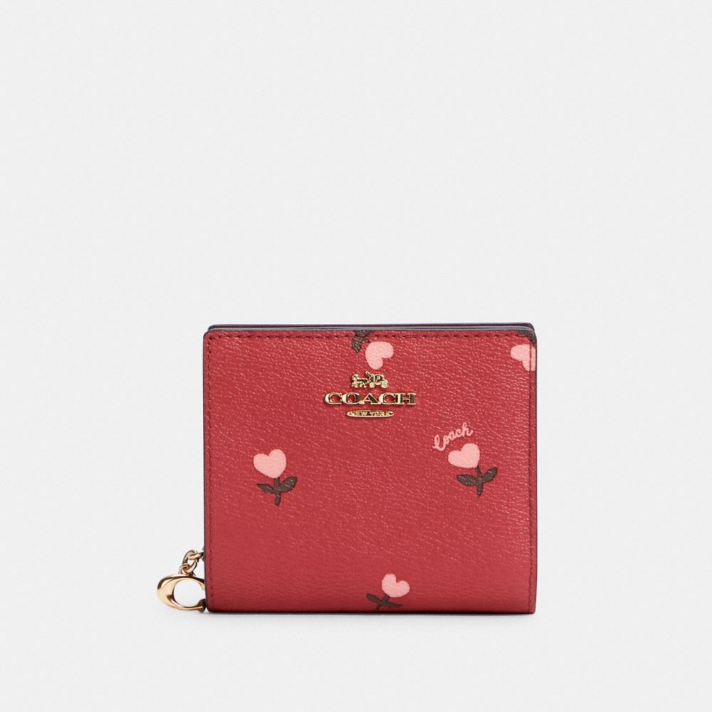 COACH C2868 Snap Wallet With Heart Floral Print IM/WINE MULTI