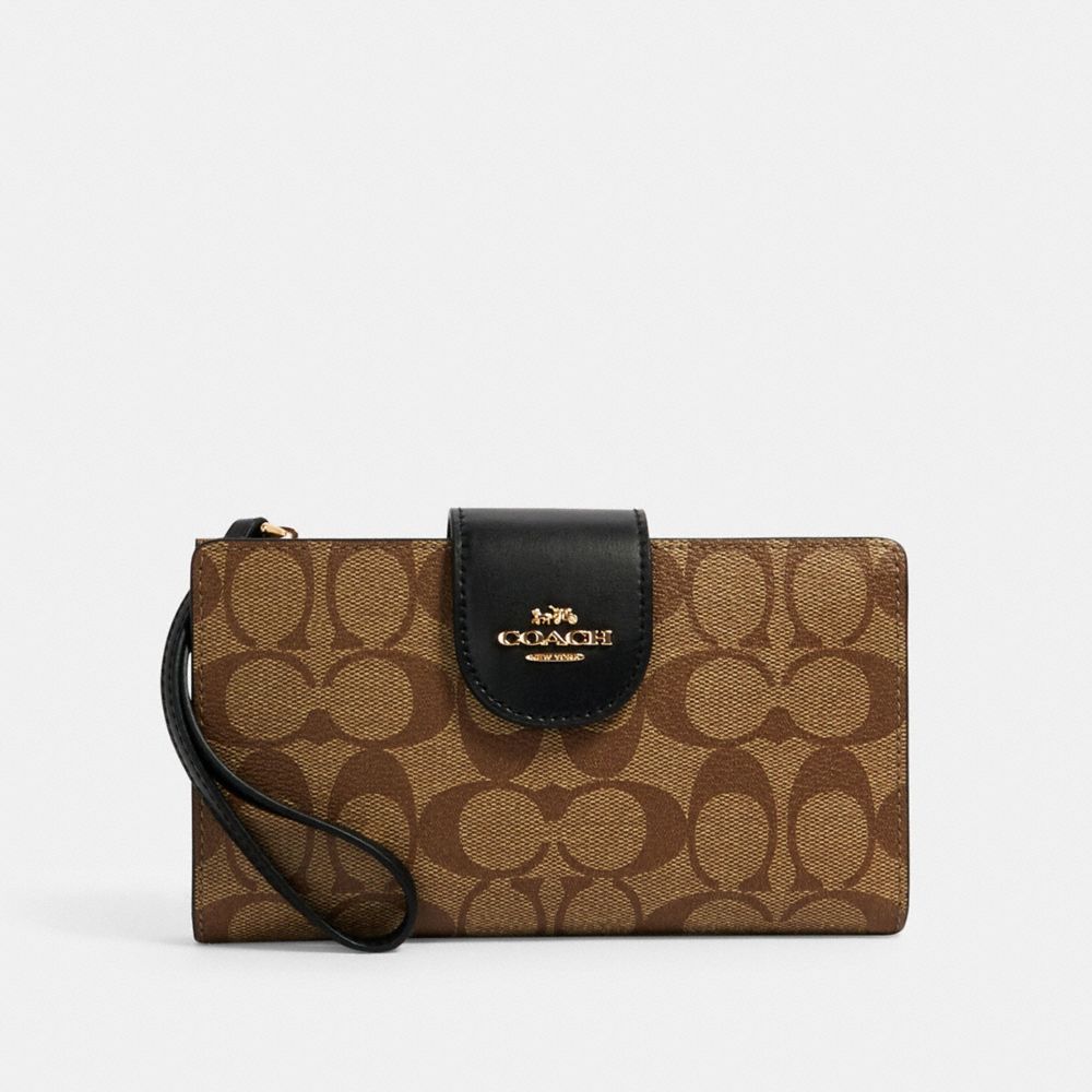 TECH WALLET IN COLORBLOCK SIGNATURE CANVAS - IM/KHAKI/BLACK - COACH C2874