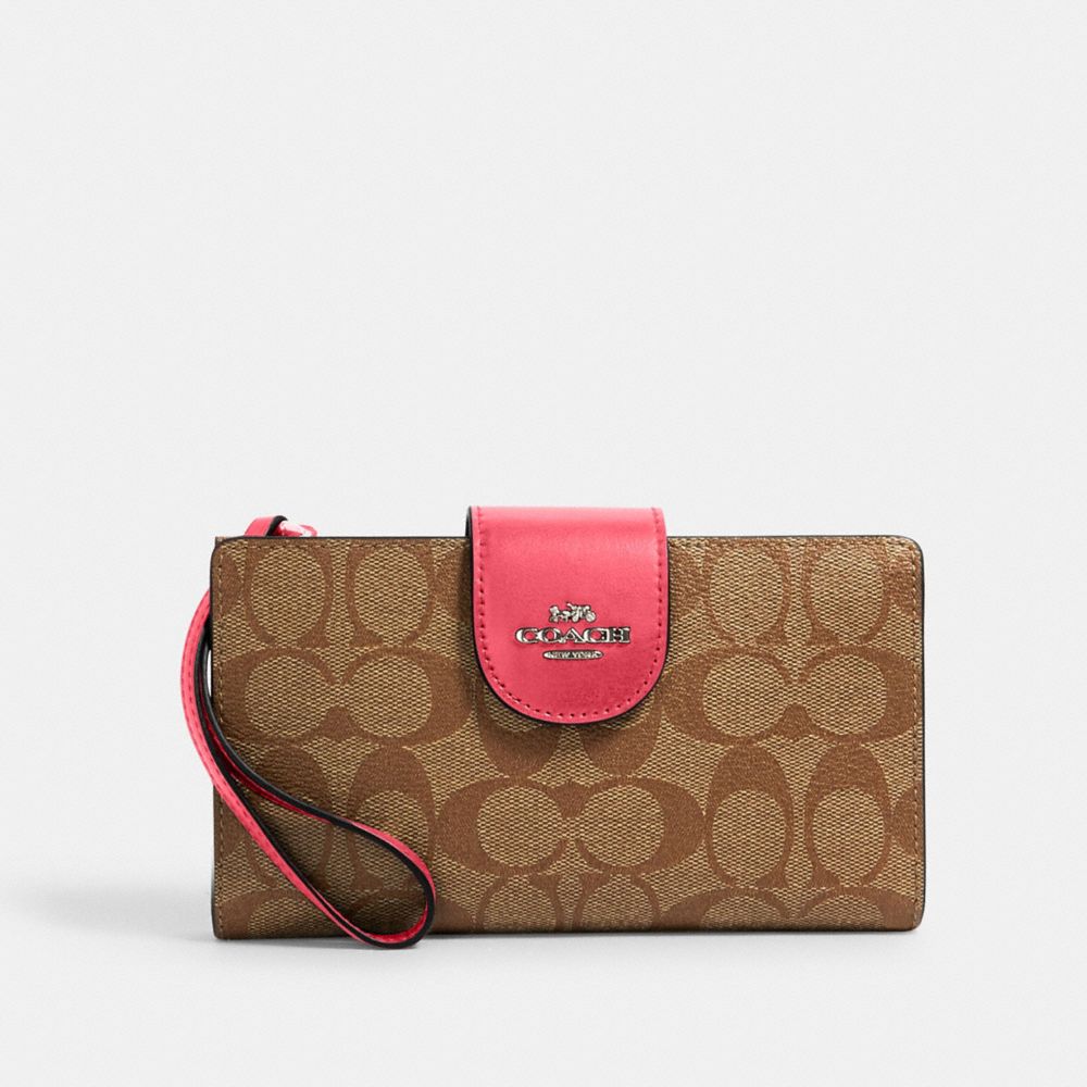 COACH C2874 - TECH WALLET IN COLORBLOCK SIGNATURE CANVAS IM/KHAKI/FUCHSIA