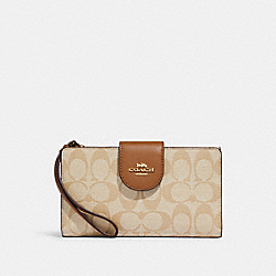 COACH C2874 Tech Wallet In Colorblock Signature Canvas GOLD/LT KHAKI/LT SADDLE