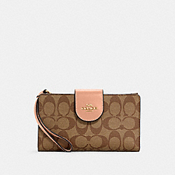 COACH C2874 Tech Phone Wallet In Colorblock Signature Canvas GOLD/LIGHT KHAKI/FADED BLUSH