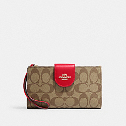 COACH C2874 Tech Wallet In Colorblock Signature Canvas IM/KHAKI/ELECTRIC RED