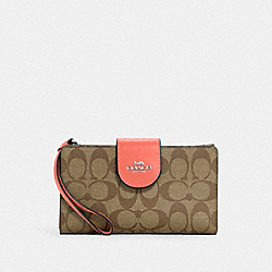 Tech Wallet In Colorblock Signature Canvas - C2874 - Silver/Khaki/Tangerine