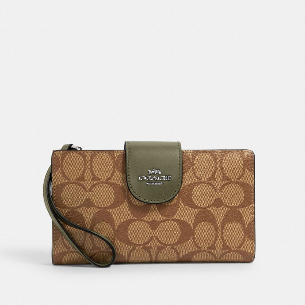 COACH C2874 Tech Phone Wallet In Colorblock Signature Canvas SV/KHAKI/SURPLUS