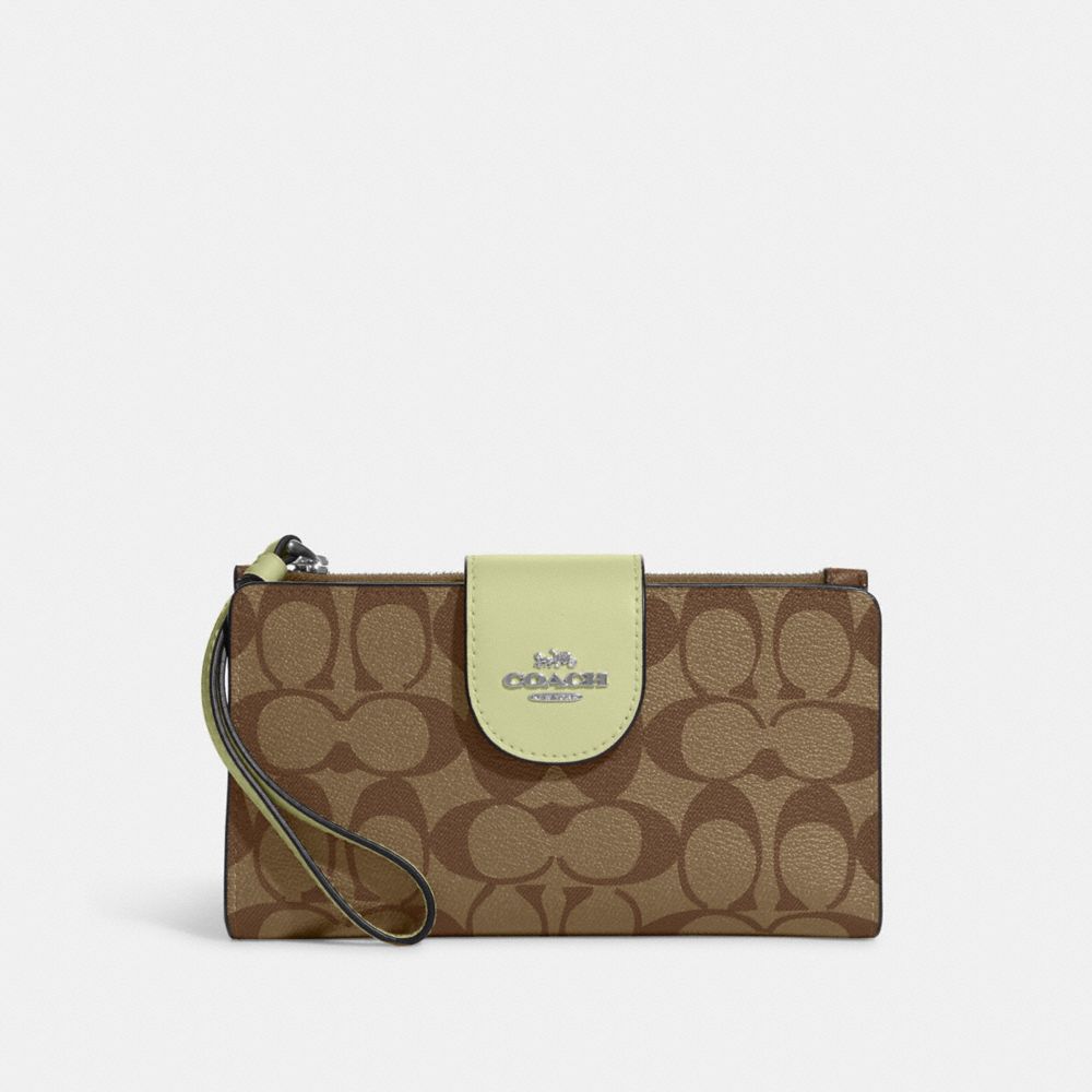 Tech Wallet In Colorblock Signature Canvas - C2874 - SV/Khaki/Pale Lime