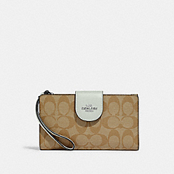 Tech Wallet In Colorblock Signature Canvas - C2874 - Silver/Khaki/Light Sage